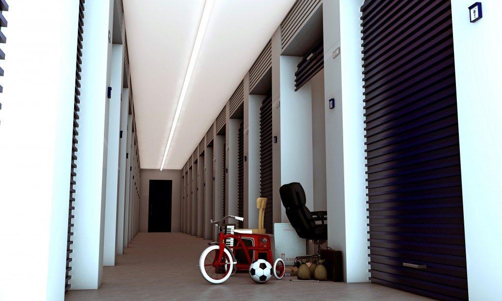 Storage unit with bike in front